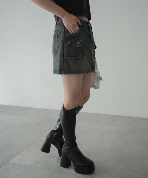 dispark（ディスパーク）の「DISPARK/カーゴミニデニムスカート（デニムスカート・レディース・ブラック系1/ブルー系1・FREE）」の4枚目の写真
