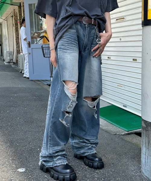 PEOPLESTYLE ◆ストリートファッションダメージジーンズ 送無料 ジーンズ クラッシュ ダメージ デニムパンツ メンズ レディース