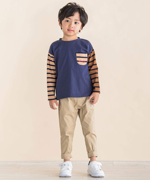 Noeil aime BeBe(ノイユエイムベベ)の「バスクボーダー配色Tシャツ(90~130cm)(Tシャツ/カットソー・キッズ・ネイビー系/ベージュ系・80cm/90cm/100cm/110cm/120cm/130cm)」の3枚目の写真