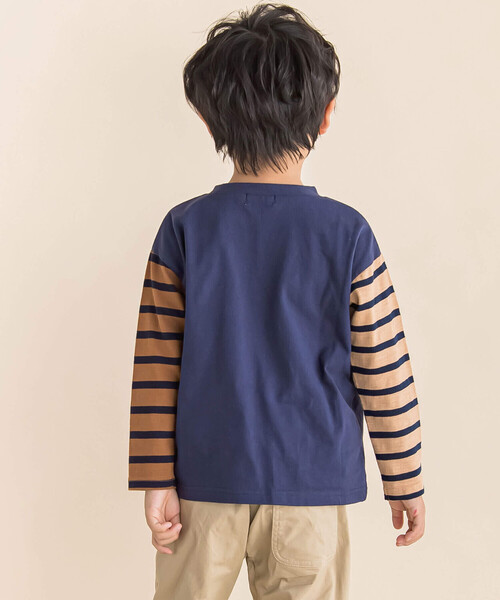 Noeil aime BeBe(ノイユエイムベベ)の「バスクボーダー配色Tシャツ(90~130cm)(Tシャツ/カットソー・キッズ・ネイビー系/ベージュ系・80cm/90cm/100cm/110cm/120cm/130cm)」の4枚目の写真