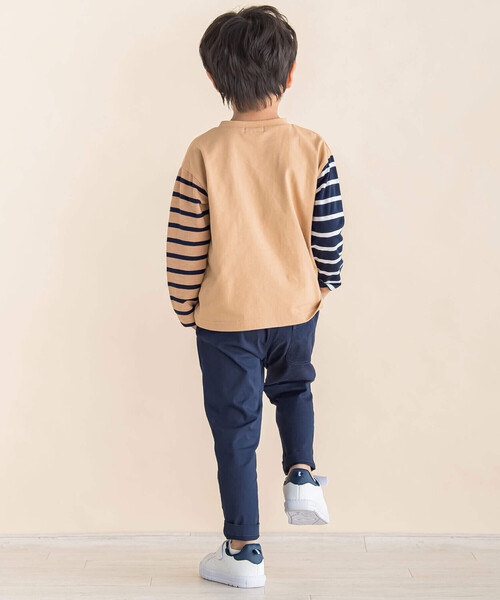 Noeil aime BeBe(ノイユエイムベベ)の「バスクボーダー配色Tシャツ(90~130cm)(Tシャツ/カットソー・キッズ・ネイビー系/ベージュ系・80cm/90cm/100cm/110cm/120cm/130cm)」の6枚目の写真