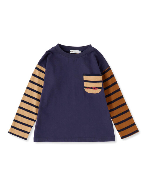 Noeil aime BeBe(ノイユエイムベベ)の「バスクボーダー配色Tシャツ(90~130cm)(Tシャツ/カットソー・キッズ・ネイビー系/ベージュ系・80cm/90cm/100cm/110cm/120cm/130cm)」の7枚目の写真