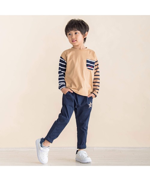 Noeil aime BeBe(ノイユエイムベベ)の「バスクボーダー配色Tシャツ(90~130cm)(Tシャツ/カットソー・キッズ・ネイビー系/ベージュ系・80cm/90cm/100cm/110cm/120cm/130cm)」の17枚目の写真