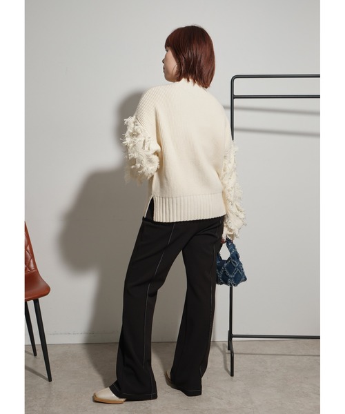 DRAWER ドゥロワー 16G エリ フリンジ ショート スリーブ ニット DRAWER ドゥロワー 16G エリ フリンジ ショート スリーブ ニット