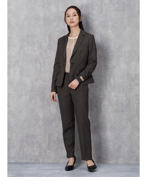 Perfect Suit FActory（パーフェクトスーツファクトリー）の「デレガントスーツ　ミニチェック　ジャケット　ネイビー/ブラウン【ストレッチ】【マシンウォッシャブル】【スリム】（スーツジャケット・レディース・ネイビー/ブラウン・13号/11号/9号/7号）」の5枚目の写真