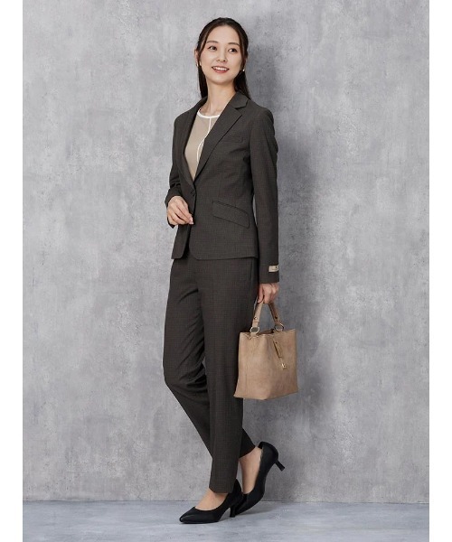 Perfect Suit FActory（パーフェクトスーツファクトリー）の「デレガントスーツ　ミニチェック　ジャケット　ネイビー/ブラウン【ストレッチ】【マシンウォッシャブル】【スリム】（スーツジャケット・レディース・ネイビー/ブラウン・13号/11号/9号/7号）」の6枚目の写真