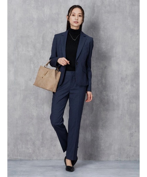 Perfect Suit FActory（パーフェクトスーツファクトリー）の「デレガントスーツ　ミニチェック　ジャケット　ネイビー/ブラウン【ストレッチ】【マシンウォッシャブル】【スリム】（スーツジャケット・レディース・ネイビー/ブラウン・13号/11号/9号/7号）」の11枚目の写真