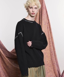 《UNISEX》Embroidery Damage Prime-Over Crew Neck Knit Pullover/エンブロイダリーダメージプライムオーバークルーネックニットプルオーバー 【MAISON SPECIAL/メゾンスペシャル】