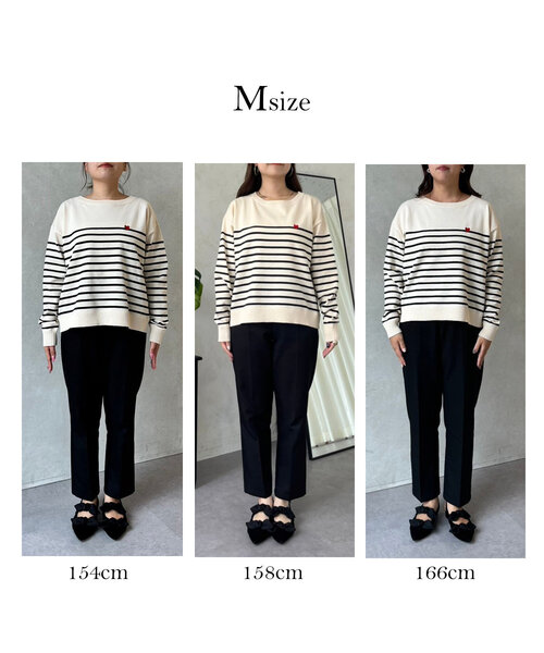 prose verse（プロズヴェール）の「ハート刺繍ボートネックボーダーニット（ニット/セーター・レディース・ブラック/アイボリー・LARGE/MEDIUM）」の5枚目の写真