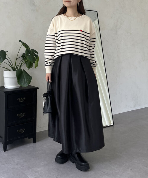 prose verse（プロズヴェール）の「ハート刺繍ボートネックボーダーニット（ニット/セーター・レディース・ブラック/アイボリー・LARGE/MEDIUM）」の12枚目の写真