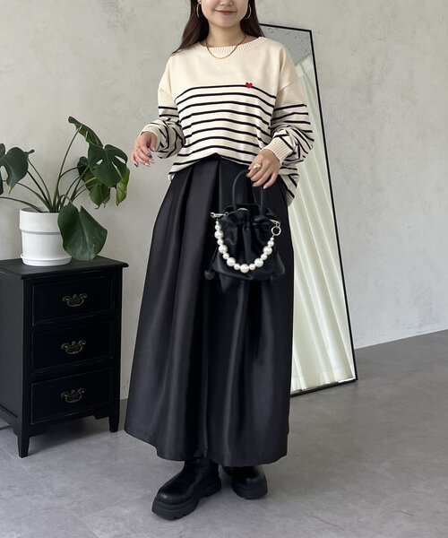 prose verse（プロズヴェール）の「ハート刺繍ボートネックボーダーニット（ニット/セーター・レディース・ブラック/アイボリー・LARGE/MEDIUM）」の13枚目の写真