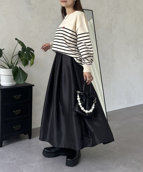 prose verse（プロズヴェール）の「ハート刺繍ボートネックボーダーニット（ニット/セーター・レディース・ブラック/アイボリー・LARGE/MEDIUM）」の14枚目の写真