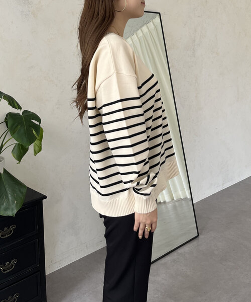 prose verse（プロズヴェール）の「ハート刺繍ボートネックボーダーニット（ニット/セーター・レディース・ブラック/アイボリー・LARGE/MEDIUM）」の16枚目の写真