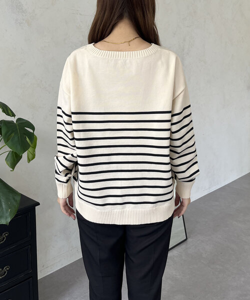 prose verse（プロズヴェール）の「ハート刺繍ボートネックボーダーニット（ニット/セーター・レディース・ブラック/アイボリー・LARGE/MEDIUM）」の17枚目の写真