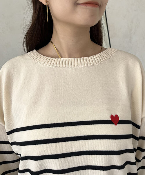 prose verse（プロズヴェール）の「ハート刺繍ボートネックボーダーニット（ニット/セーター・レディース・ブラック/アイボリー・LARGE/MEDIUM）」の18枚目の写真