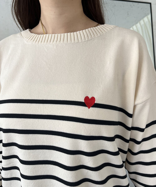 prose verse（プロズヴェール）の「ハート刺繍ボートネックボーダーニット（ニット/セーター・レディース・ブラック/アイボリー・LARGE/MEDIUM）」の19枚目の写真