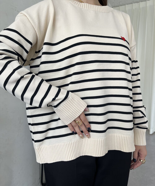 prose verse（プロズヴェール）の「ハート刺繍ボートネックボーダーニット（ニット/セーター・レディース・ブラック/アイボリー・LARGE/MEDIUM）」の20枚目の写真