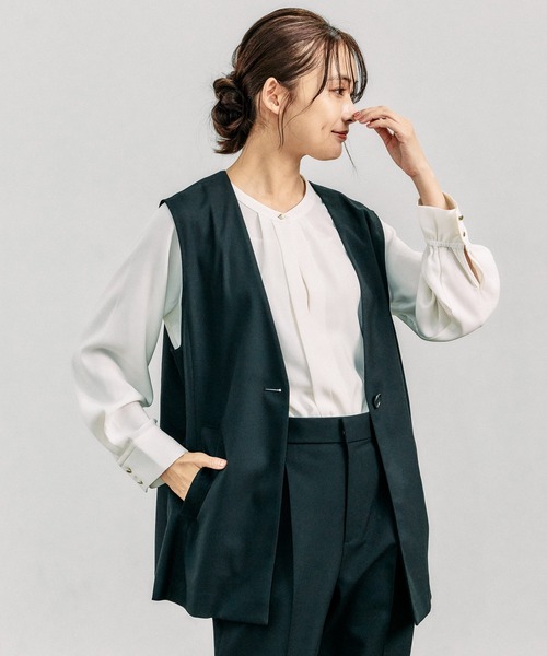 GLOBAL WORK ベスト ジレ ウツクシルエットVネックジレロング