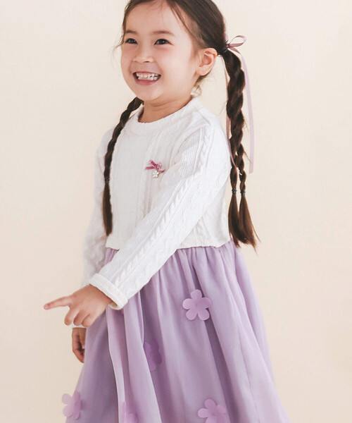 SLAP SLIP(スラップスリップ)の「お花付きキラキララメオーガンジースカートドッキングワンピース(80~140cm)(ワンピース・キッズ・オフホワイト/ベージュ・80cm/140cm/90cm/130cm/110cm/120cm/100cm)」の10枚目の写真