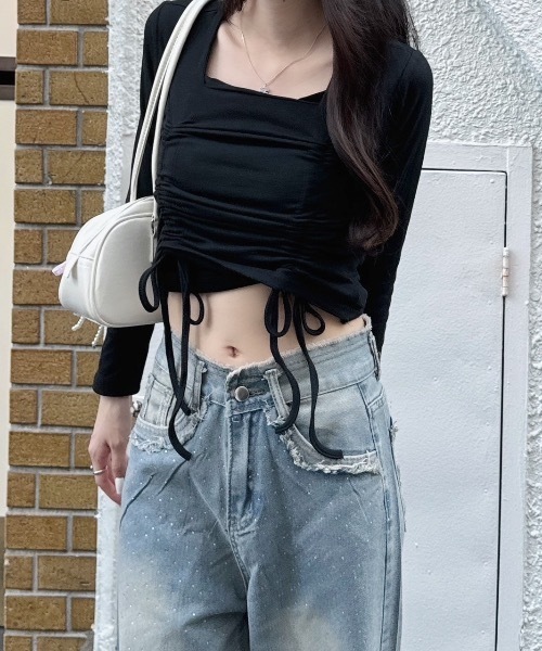 nemne store(ネンネストア)の「《Delfy》ギャザーリボンデザイントップス(シャツ/ブラウス・レディース・ホワイト/ブラック/グレー・フリー)」の18枚目の写真