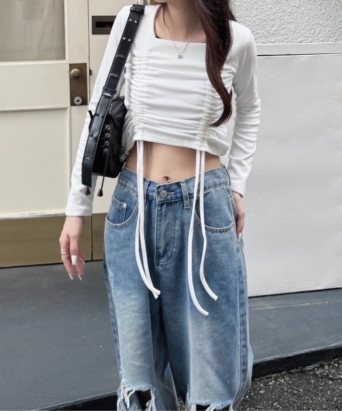 nemne store(ネンネストア)の「《Delfy》ギャザーリボンデザイントップス(シャツ/ブラウス・レディース・ホワイト/ブラック/グレー・フリー)」の6枚目の写真