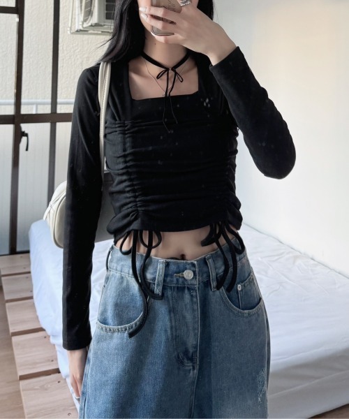 nemne store(ネンネストア)の「《Delfy》ギャザーリボンデザイントップス(シャツ/ブラウス・レディース・ホワイト/ブラック/グレー・フリー)」の20枚目の写真