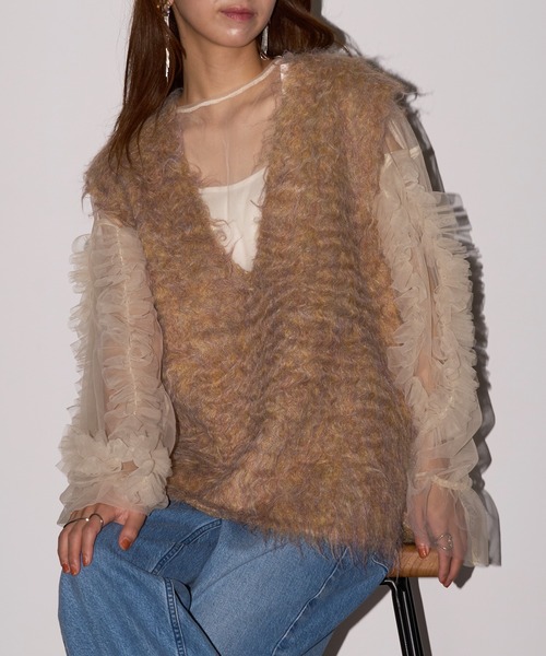 MAISON BREEZE reveur(メゾンブリーズレヴール)の「【MAISON BREEZE reveur】ブークレシャギーVネックベスト DTK(ベスト・レディース・グリーン/アイボリー/チャコールグレー/グレー/オレンジ・FREE)」の10枚目の写真