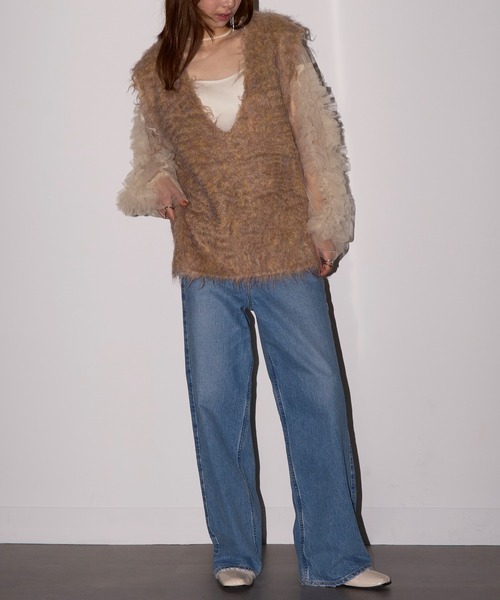 MAISON BREEZE reveur(メゾンブリーズレヴール)の「【MAISON BREEZE reveur】ブークレシャギーVネックベスト DTK(ベスト・レディース・グリーン/アイボリー/チャコールグレー/グレー/オレンジ・FREE)」の15枚目の写真