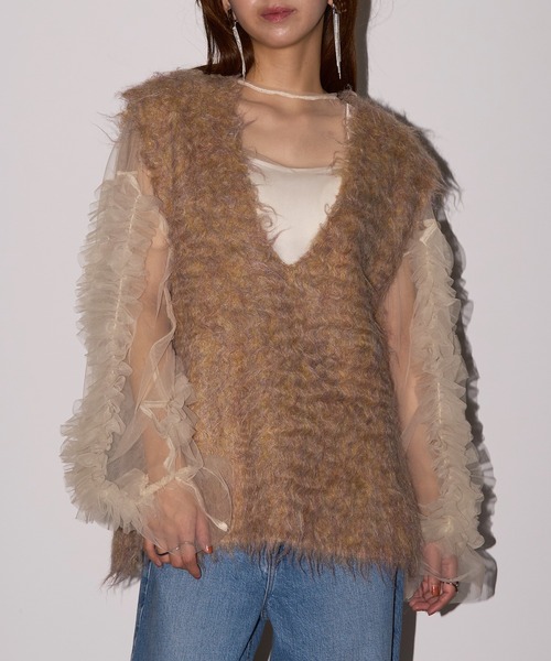 MAISON BREEZE reveur(メゾンブリーズレヴール)の「【MAISON BREEZE reveur】ブークレシャギーVネックベスト DTK(ベスト・レディース・グリーン/アイボリー/チャコールグレー/グレー/オレンジ・FREE)」の11枚目の写真