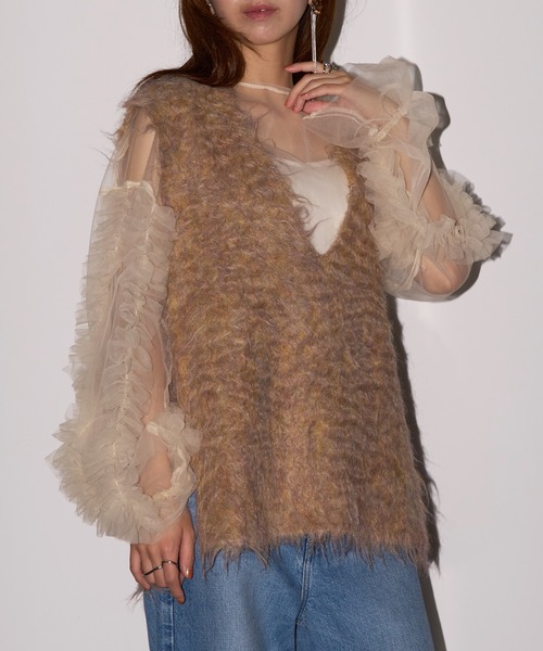 MAISON BREEZE reveur(メゾンブリーズレヴール)の「【MAISON BREEZE reveur】ブークレシャギーVネックベスト DTK(ベスト・レディース・グリーン/アイボリー/チャコールグレー/グレー/オレンジ・FREE)」の12枚目の写真