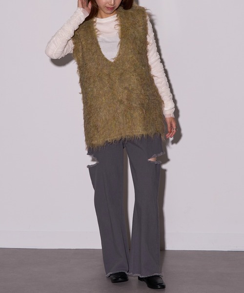 MAISON BREEZE reveur(メゾンブリーズレヴール)の「【MAISON BREEZE reveur】ブークレシャギーVネックベスト DTK(ベスト・レディース・グリーン/アイボリー/チャコールグレー/グレー/オレンジ・FREE)」の8枚目の写真