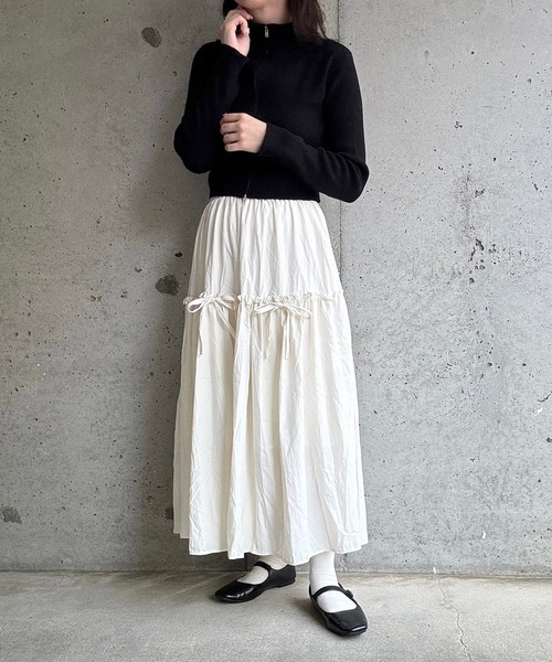 merrylatte(メリーラテ)の「リボンギャザーロングスカート(スカート・レディース・ブラック/ホワイト・FREE)」の15枚目の写真