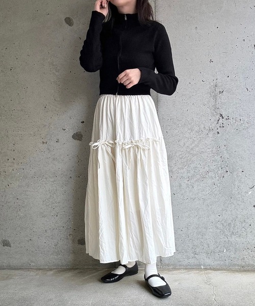 merrylatte(メリーラテ)の「リボンギャザーロングスカート(スカート・レディース・ブラック/ホワイト・FREE)」の16枚目の写真