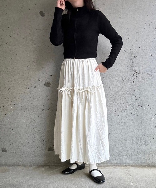 merrylatte(メリーラテ)の「リボンギャザーロングスカート(スカート・レディース・ブラック/ホワイト・FREE)」の17枚目の写真
