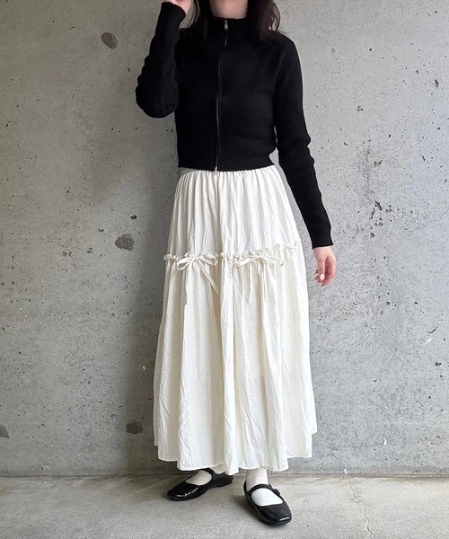 merrylatte(メリーラテ)の「リボンギャザーロングスカート(スカート・レディース・ブラック/ホワイト・FREE)」の18枚目の写真