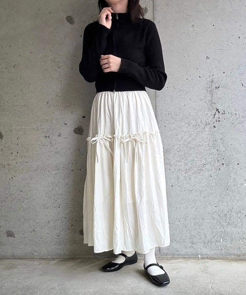 merrylatte(メリーラテ)の「リボンギャザーロングスカート(スカート・レディース・ブラック/ホワイト・FREE)」の19枚目の写真