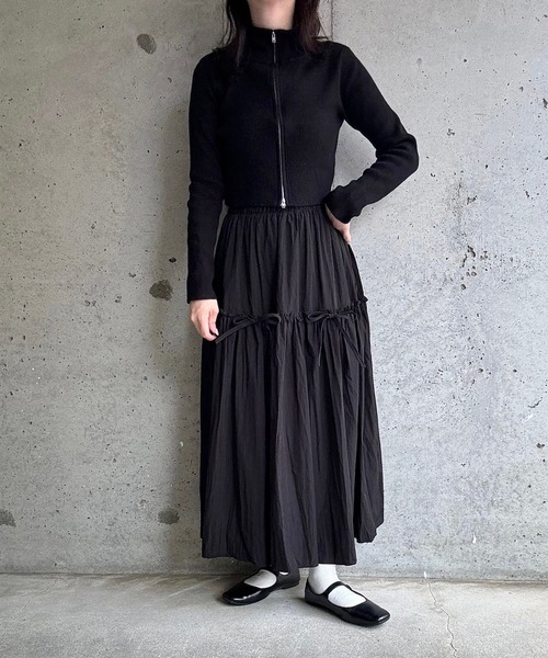merrylatte(メリーラテ)の「リボンギャザーロングスカート(スカート・レディース・ブラック/ホワイト・FREE)」の20枚目の写真