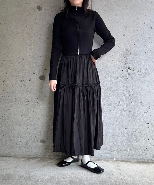 merrylatte(メリーラテ)の「リボンギャザーロングスカート(スカート・レディース・ブラック/ホワイト・FREE)」の21枚目の写真