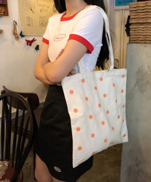 Pochi Pouch(ポチポーチ)の「Pochi Pouch/カラー ドット柄 トートバッグ(トートバッグ・レディース・ピンク/イエロー/ブラック/グリーン・FREE)」の1枚目の写真