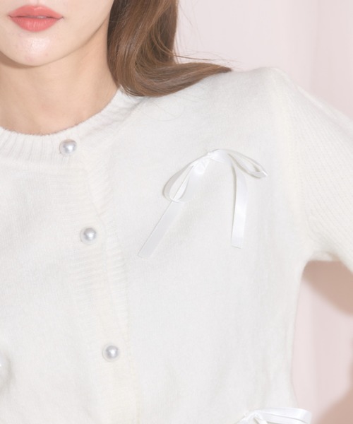 tocco closet（トッコ　クローゼット）の「【ZOZO限定】サテンリボン×パール釦カーディガン（カーディガン/ボレロ・レディース・グレー/ブラック/アイボリー・M）」の13枚目の写真