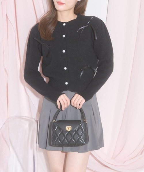 tocco closet（トッコ　クローゼット）の「【ZOZO限定】サテンリボン×パール釦カーディガン（カーディガン/ボレロ・レディース・グレー/ブラック/アイボリー・M）」の17枚目の写真