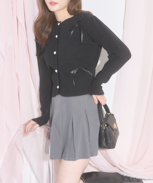 tocco closet（トッコ　クローゼット）の「【ZOZO限定】サテンリボン×パール釦カーディガン（カーディガン/ボレロ・レディース・グレー/ブラック/アイボリー・M）」の19枚目の写真