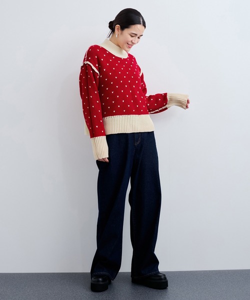 ROHE/ロヘ　FRINGE WL BLEND タートルネックニット リバーシブル】ハイネックハートニットプルオーバー（ニット