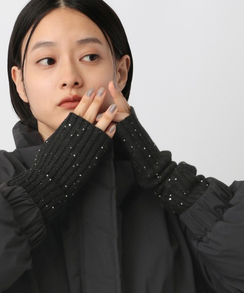 A part by（アパートバイ）の「キラキラニットアームウォーマー（手袋・レディース・ライトベージュ/ブラック・FREE）」の7枚目の写真