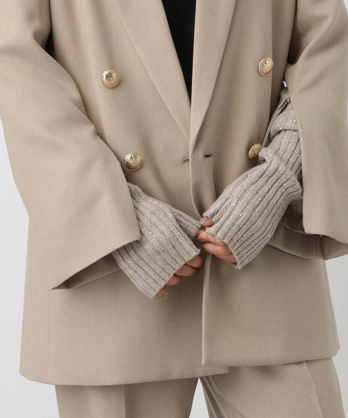 A part by（アパートバイ）の「キラキラニットアームウォーマー（手袋・レディース・ライトベージュ/ブラック・FREE）」の8枚目の写真