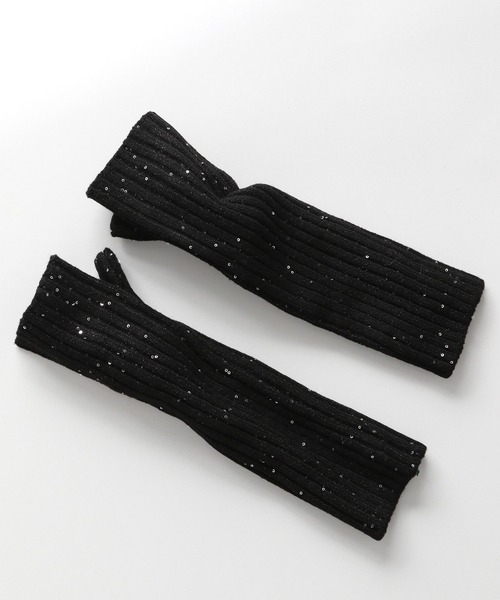 A part by（アパートバイ）の「キラキラニットアームウォーマー（手袋・レディース・ライトベージュ/ブラック・FREE）」の10枚目の写真