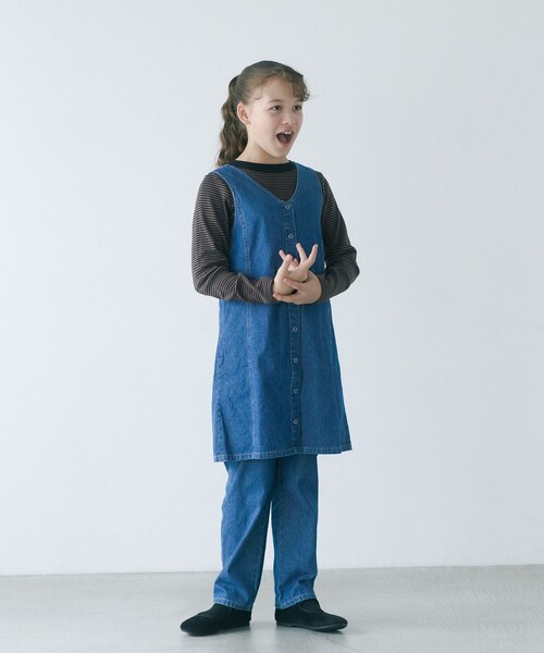 UNIVERSAL OVERALL(ユニバーサルオーバーオール)の「【別注】<UNIVERSAL OVERALL>TJ デニム 2WAYジャンパースカート / キッズ 140cm-160cm(ワンピース・キッズ・ダークグレー/コバルトブルー・M(140-150cm)/L(160cm))」の2枚目の写真