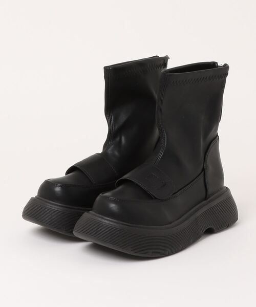 STYLEBLOCK（スタイルブロック）の「バックファスナー仕様厚底ショートブーツ（ブーツ・レディース・ブラック/オフホワイト・40/39/38/37/36/35）」の6枚目の写真