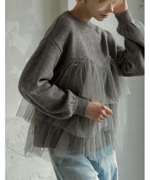 Re:EDIT | [2024-25 WINTER COLLECTION]チュールギャザーモヘアタッチニットプルオーバー(ニット/セーター)