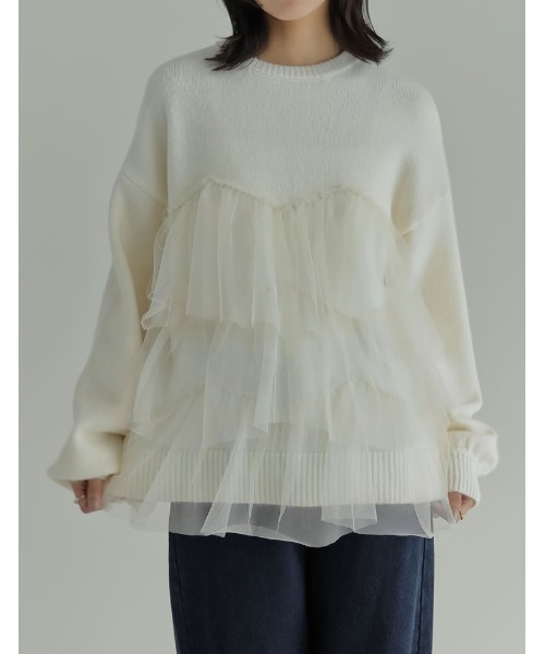 Re:EDIT（リエディ）の「[2024-25 WINTER COLLECTION]チュールギャザーモヘアタッチニットプルオーバー（ニット/セーター・レディース・グレー/ブラック/アイボリー・MEDIUM/LARGE）」の15枚目の写真